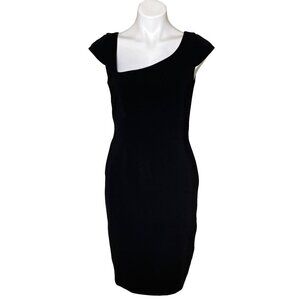 Jay Godfrey Black Cocktail Dress, Asymmetrical Neck Cap Sleeves Women's Size 8